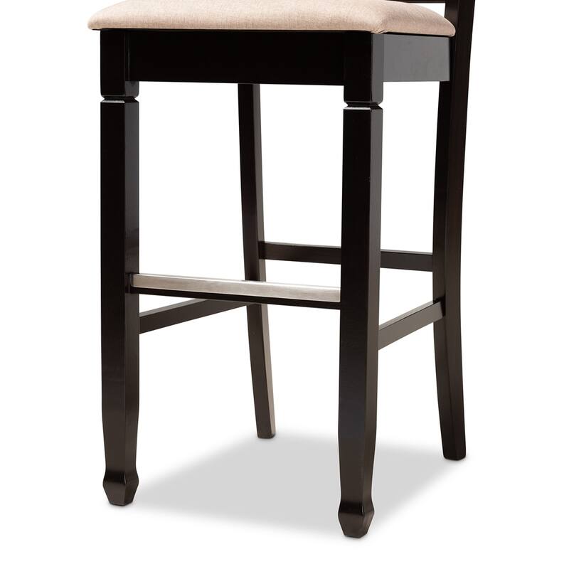 Calista Modern and Contemporary Fabric Upholstered and Brown Finished Wood 2-Piece Bar Stool Set