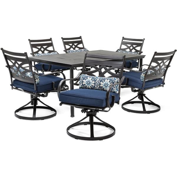 slide 2 of 17, Hanover Montclair 7-Piece Dining Set in Navy Blue with 6 Swivel Rockers