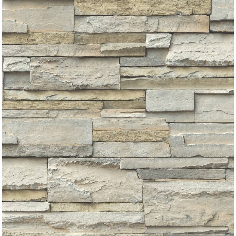 Seabrook Designs Whitaker Faux Stone Unpasted Wallpaper - 20.5 in. W x 33 ft. L - Smoke & Beige