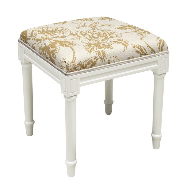 Tan Peony Vanity Stool with White Frame