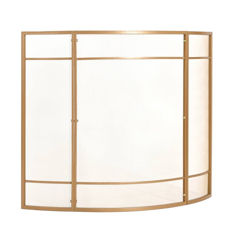 Roomfitters Regina 1-Panel Curved Iron Fireplace Screen with Grid Pattern