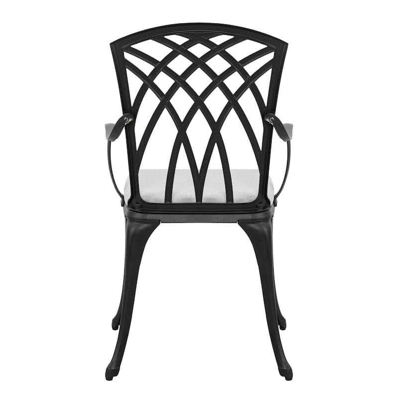 24 Inch Cast Aluminum Bistro Table and 2 Bistro Chairs with Grey Cushions - 24 inches round table