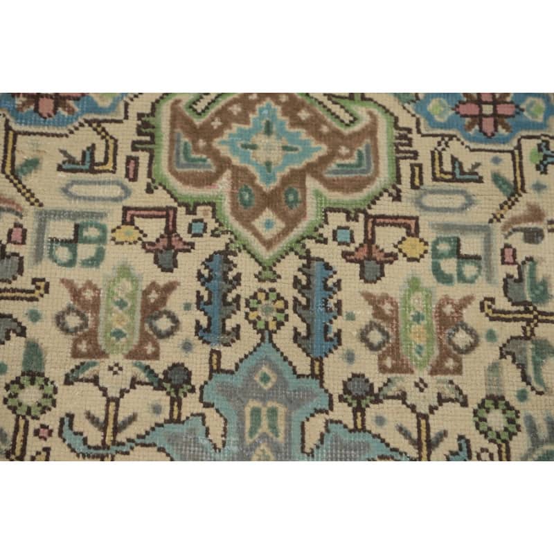 Hand Knotted Oriental 100% Wool Carpet Traditional Floral Beige & Ivories Tabriz Area Rug - 9' 3'' X 6' 4''