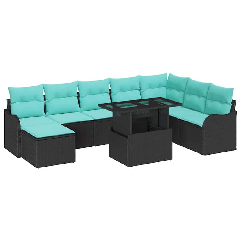 vidaXL 9 Garden Sofa Set with Cushions Black/Brown/Grey Poly Rattan - 113.2 x 73 x 27.2
