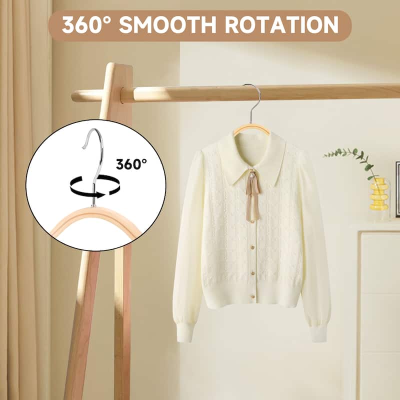 BP4U Slim Birch Wood Suit Hangers with Pants Bar, Lightweight Coat Wooden Hangers for Trousers, Sweaters, Dresses
