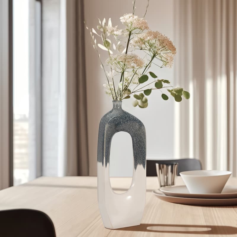Sagebrook Home Modern Ceramic Blue/White Round Curvy Open Cutout Vase - 10" x 4" x 26"