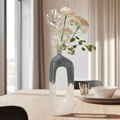 Sagebrook Home Modern Ceramic Blue/White Round Curvy Open Cutout Vase