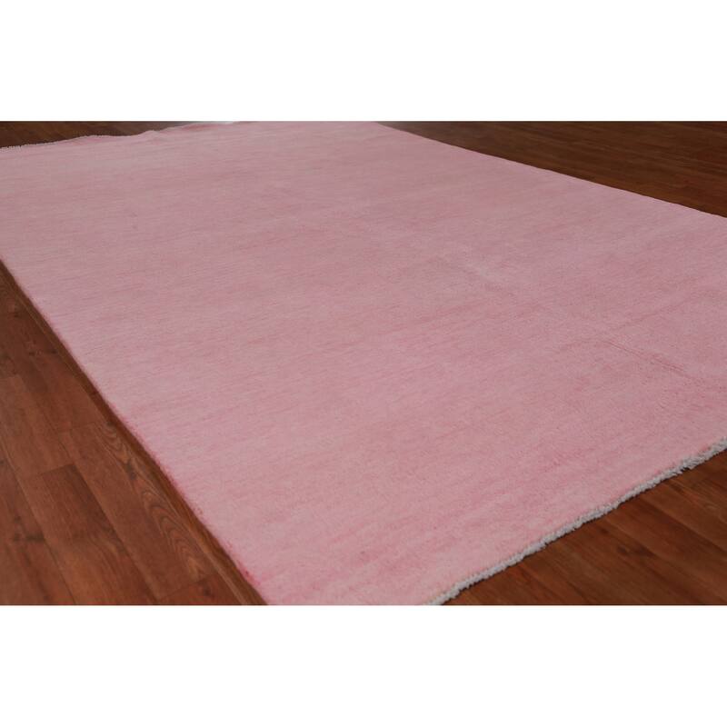 Hand Knotted Oriental 100% Wool Carpet Modern Solid Pink Gabbeh Area Rug - 9' 3'' X 6' 2''