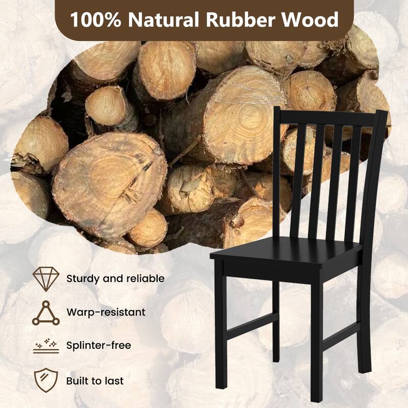 Set of 2 Wooden Dining Chairs with Slat Backrest and Solid Rubber Wood Frame Kitchen Chairs - 16" x 20" x 35"