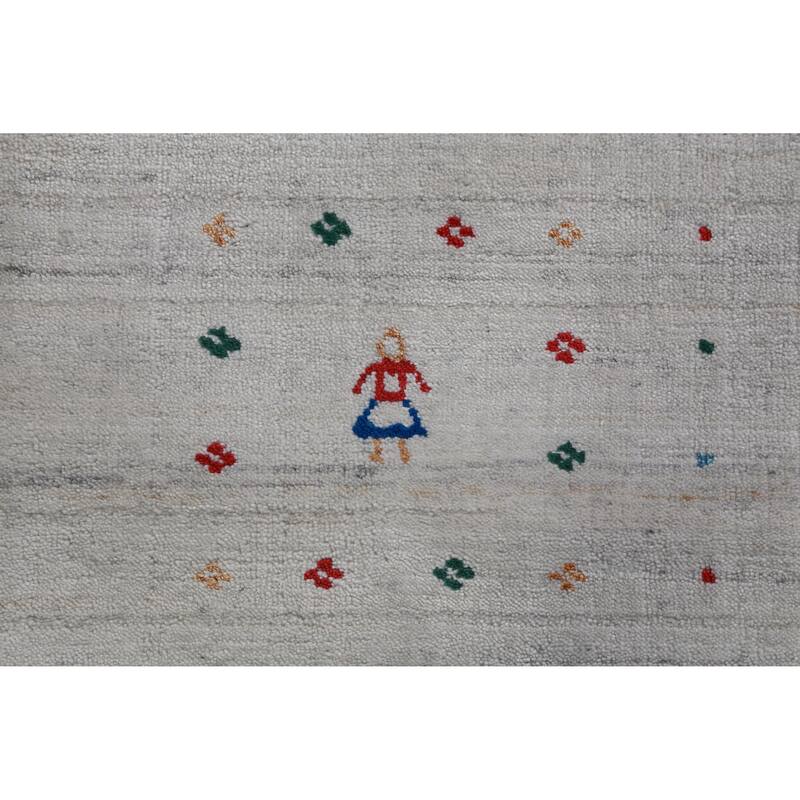 Hand Knotted Oriental 100% Wool Carpet Tribal Stripe Greys & Charcoal Gabbeh Area Rug - 12' 2'' X 9' 1''