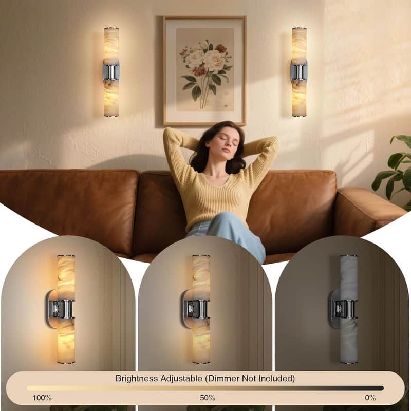 KAYLA Alabaster Wall Sconce 22", Modern Brass Wall Light, Spanish Natural Marble Indoor Sconces