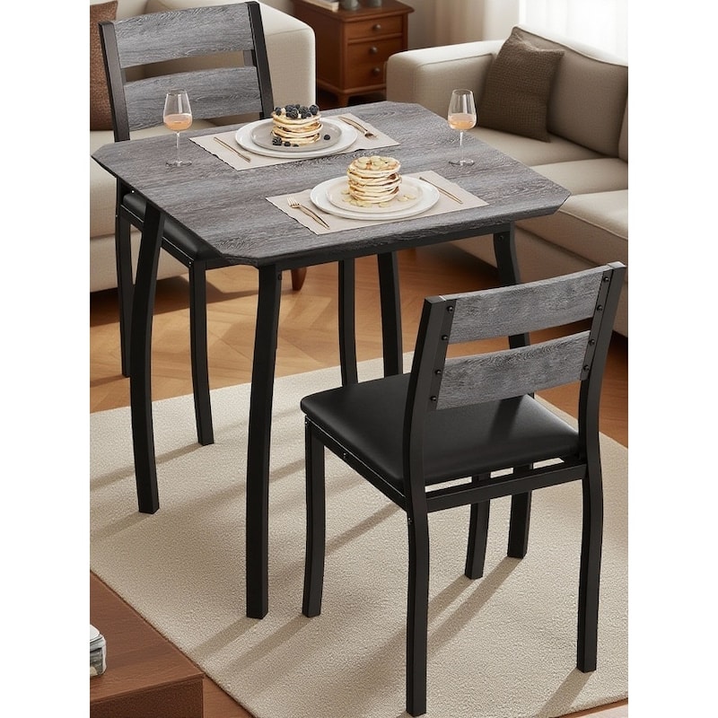 3 Piece Dining Table Set, with Metal Frame & Wood Tabletop