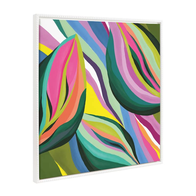 Sylvie Beaded Abstract Colorful Leaves Canvas by Carey Copeland - 30x30