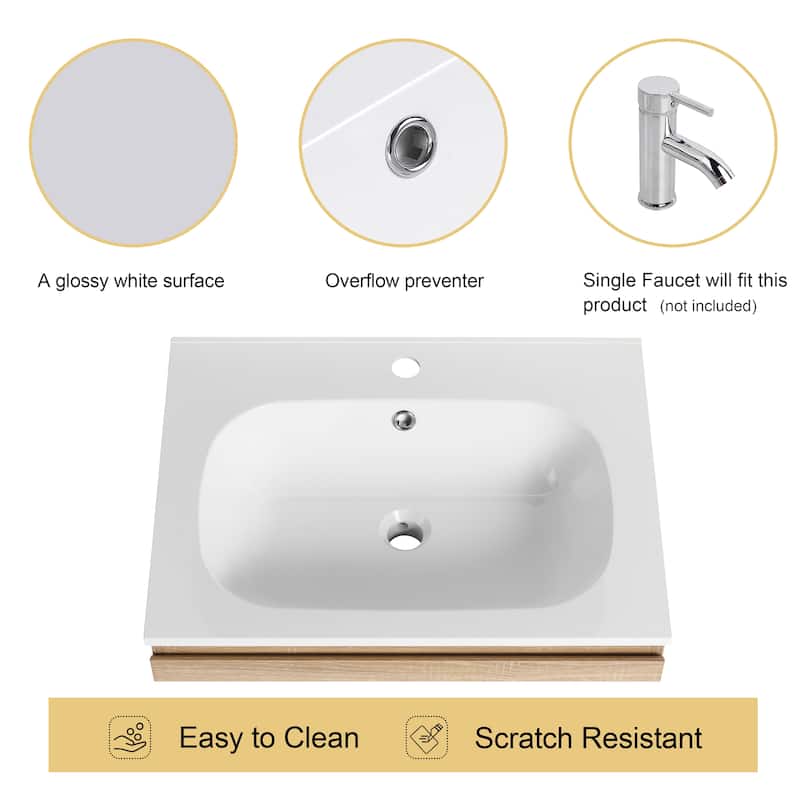 Malwee 24"/30" Floating Bathroom Vanity, Wall Mounted Bathroom Vanity with Resin Sink,2 Soft Close Drawers