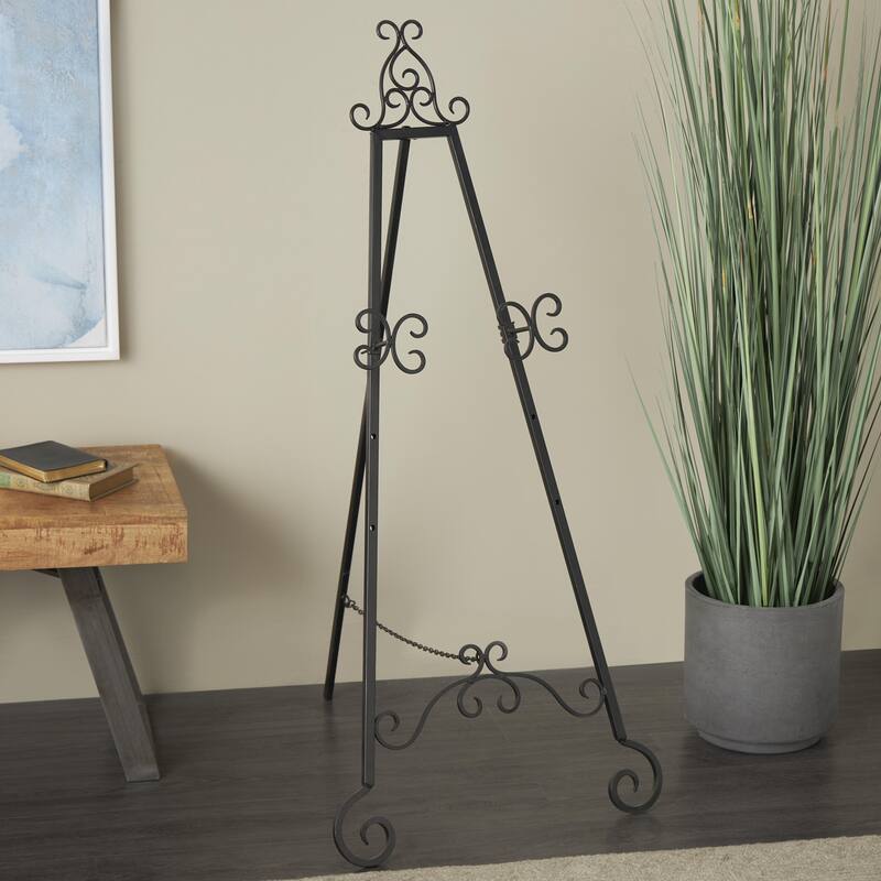 Metal Scroll Large Adjustable 3 Tier Display Easel with Chain Support - Black - Roche River Decor