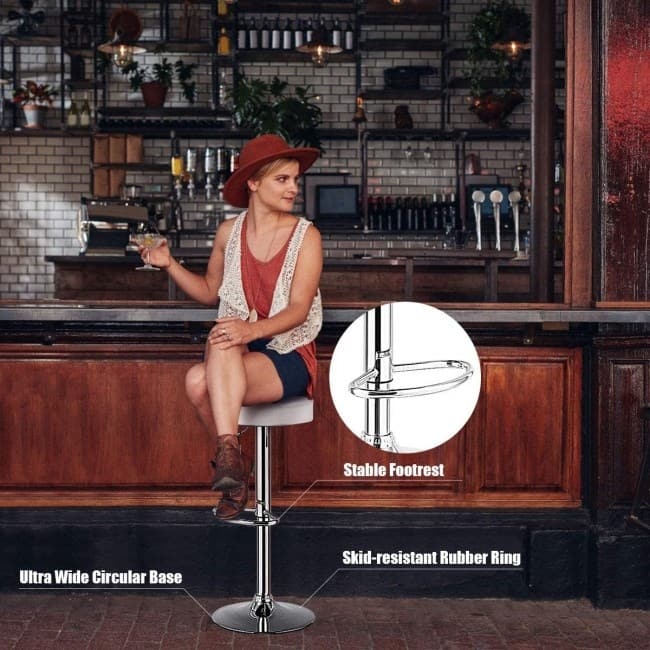Set of 2 Adjustable Swivel Round Bar Stool Pub Chairs - 14" x 26" - 34"(D x H)