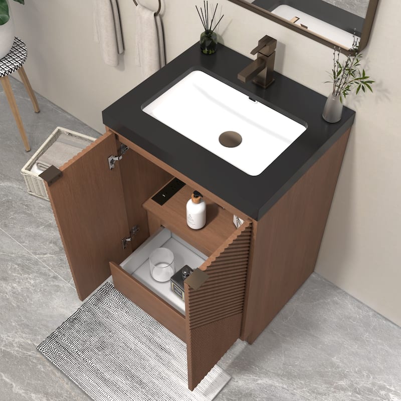 Milano 24" Freestanding Bathroom Vanity with Black Acrylic Sink