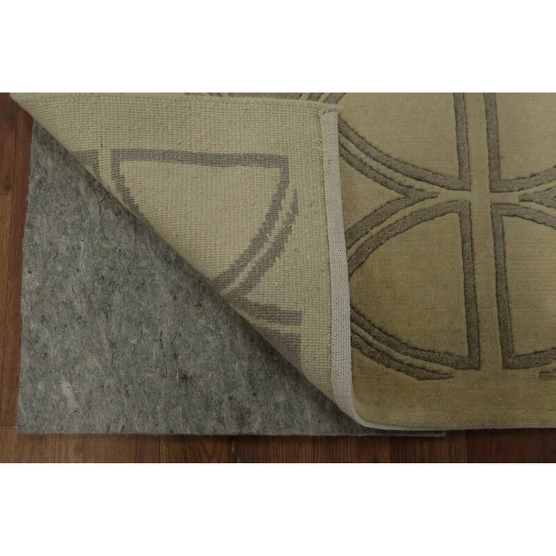 Hand Knotted Oriental 100% Wool Carpet Modern Geometric Beige & Ivories Nepalese Area Rug - 9' 8'' X 8' 2''