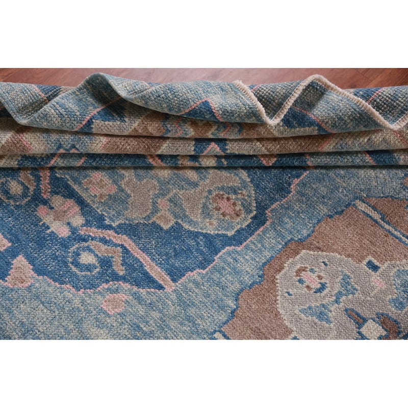 Hand Knotted Oriental 100% Wool Carpet Transitional Geometric Navy Blue & Blues Oushak Area Rug - 12' 1'' X 9' 5''