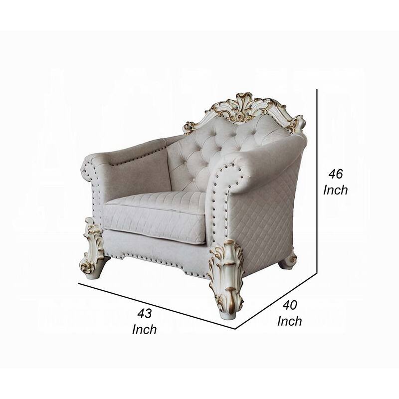 Antoine Accent Chair, 2 Pillows, Tufted Ivory, Antique Pearl White