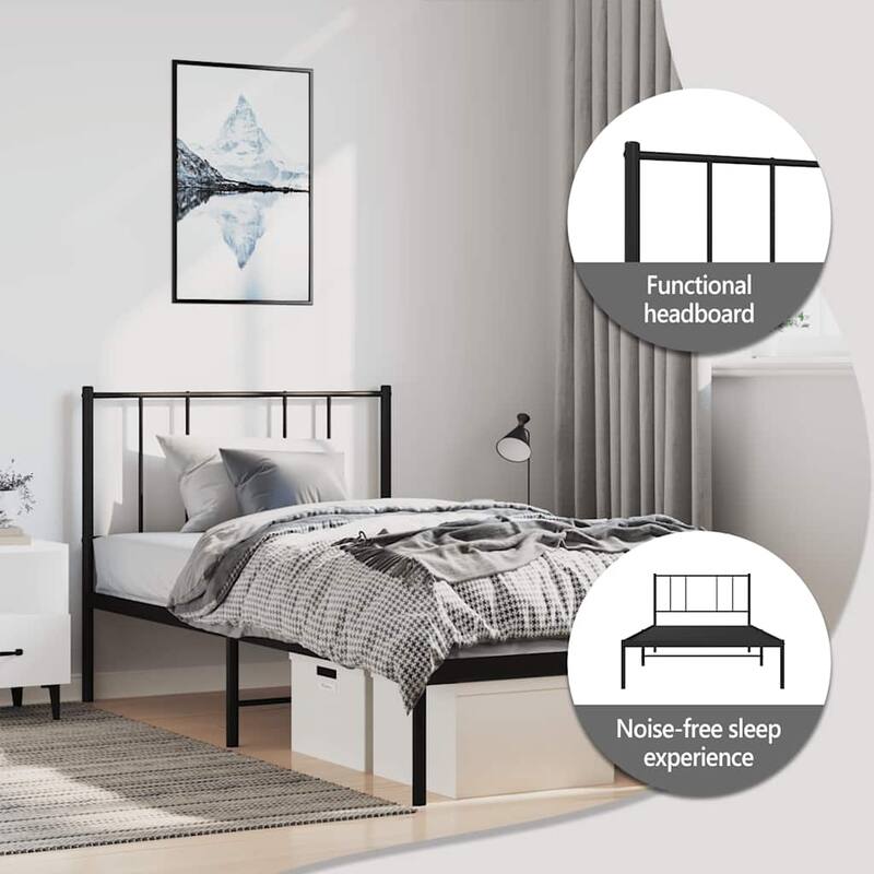 vidaXL Metal Bed Frame with Headboard, No Mattress