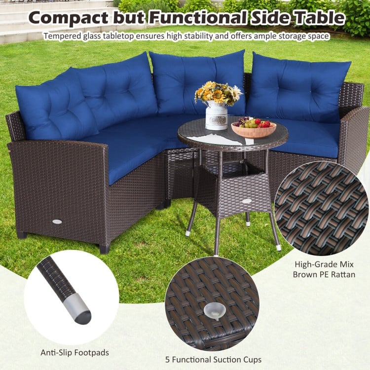 4 Pieces Patio Rattan Furniture Set Cushioned Sofa Glass Table - 49.5" x 23" x 29"