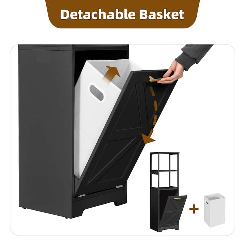 53"H 3-Tier Tilt Out Laundry Hamper Bathroom Storage Shelf Cabinet