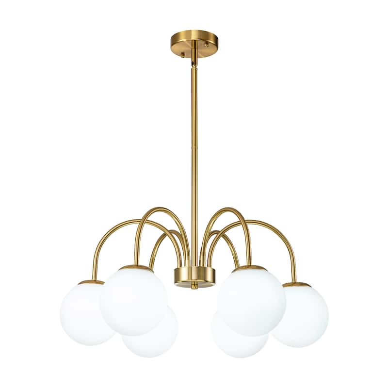 6/ 10-light Mid-Century Modern Black/ Brasss Round Sputnik Glass Globe Bubble Chandelier with Frosted Opal Glass Globe