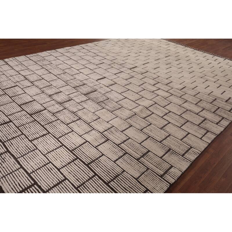 Modern Geometric Moroccan Large Area Rug Hand-Knotted Wool Carpet - 10'0"x 15'5"