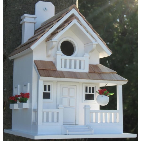 11" Fully Functional White Courtyard Cottage Outdoor Garden Birdhouse - N/A