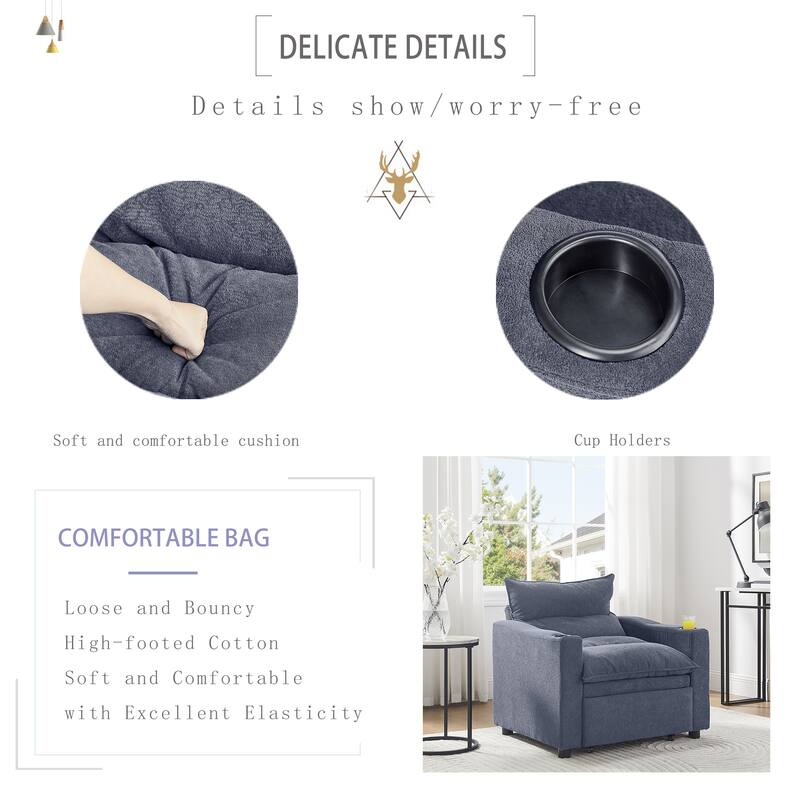 Anmytek 3-in-1 Multifunctional Convertible Sleeper Chair - Adjustable Pullout Sofa Bed with Modern Velvet Fabric