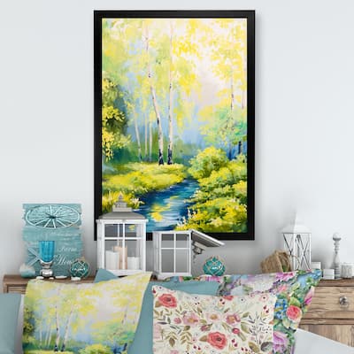 Designart "Painting Spring Landscape River" Traditional Framed Wall Decor