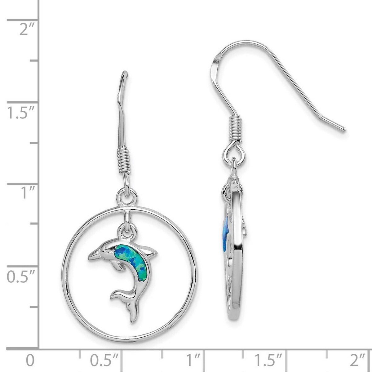 Sterling Silver Circle With Blue Opal Dolphin Dangle Earrings Sterling Silver Circle With Blue Opal Dolphin Dangle Earrings