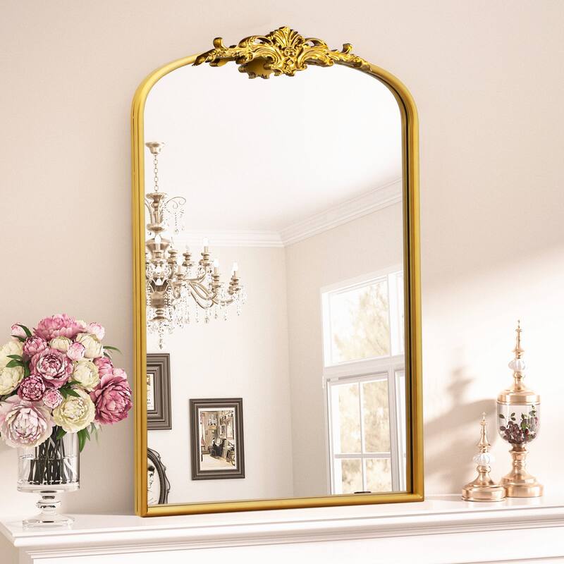Vintage Carved Arched Mirror Baroque Mirror - 24X36 - Gold