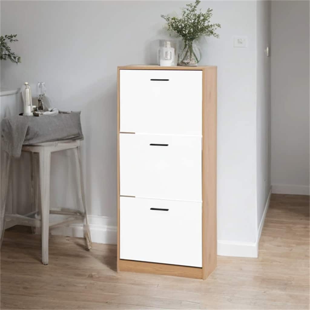 Freestanding Shoe Storage Cabinet with Panel Flip Drawers for Entryway