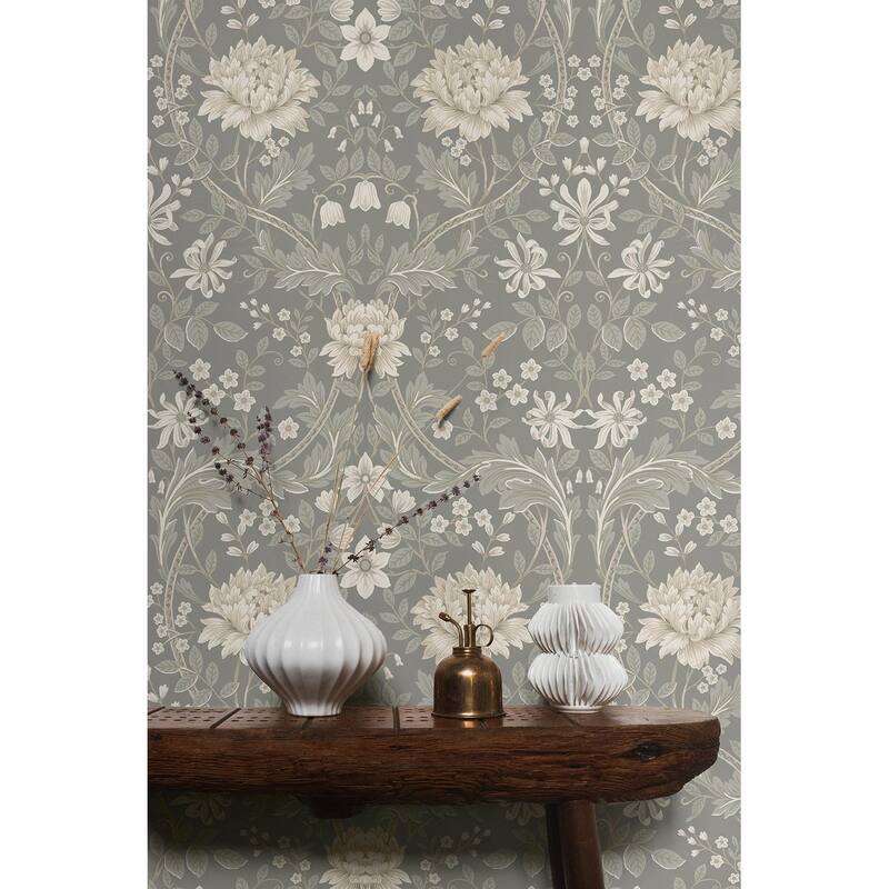 Seabrook Designs Honeysuckle Floral Prepasted Wallpaper