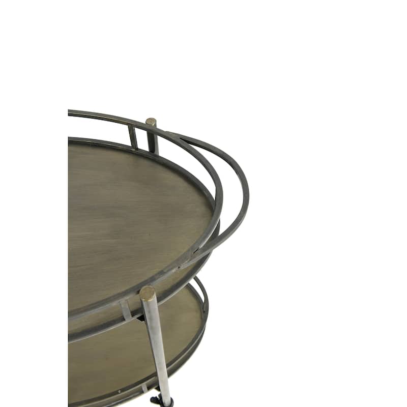 Oval 2-Tier Metal Bar Cart with Wheels