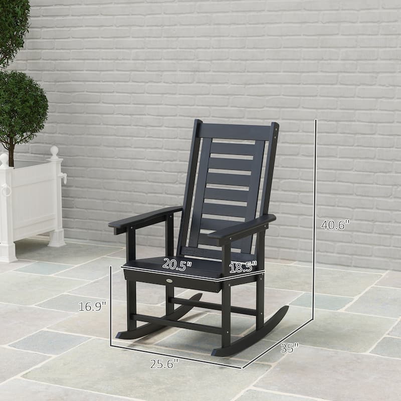 Set of 2 Outdoor HDPE Rocking Chairs with Slatted Back and Comfortable Armrests for Patio or Porch - 25.6" W x 35" D x 40.6" H