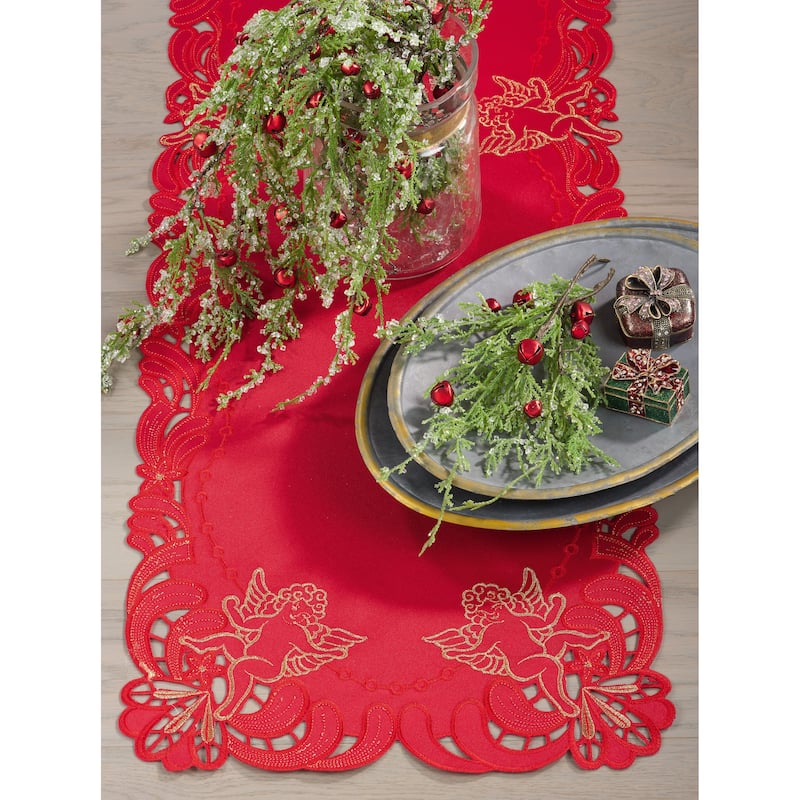 Embroidered Angel Cherub Design Christmas Table Runner