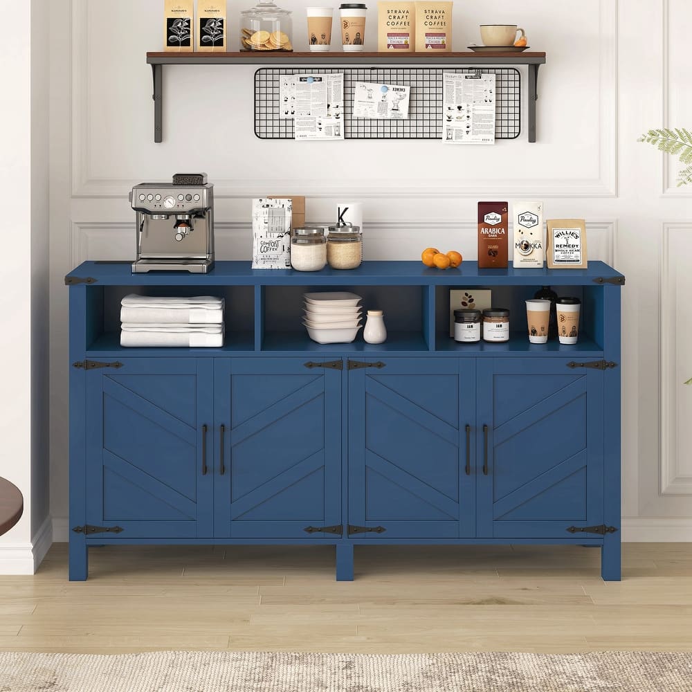 Modern 4-Door Sideboard Buffet with Power Outlets & USB Ports