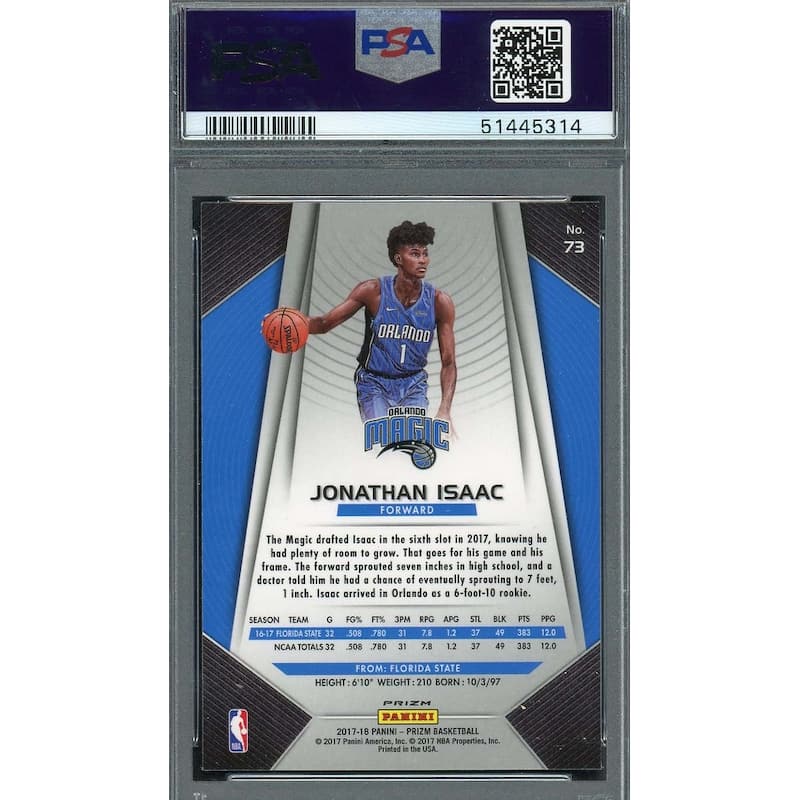 Jonathan Isaac 2017 Panini Prizm Silver Basketball Rookie Card #73 PSA 9 - 8'6" x 11'6"
