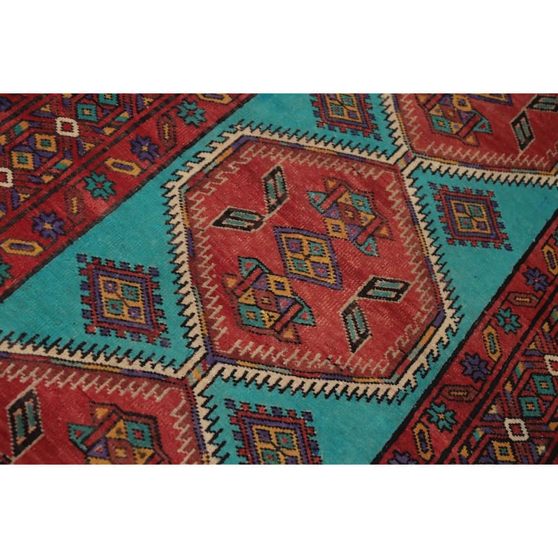 Hand Knotted Oriental 100% Wool Carpet Traditional Tribal Navy Blue & Blues Ardebil Runner Rug - 13' 9'' X 3' 6''