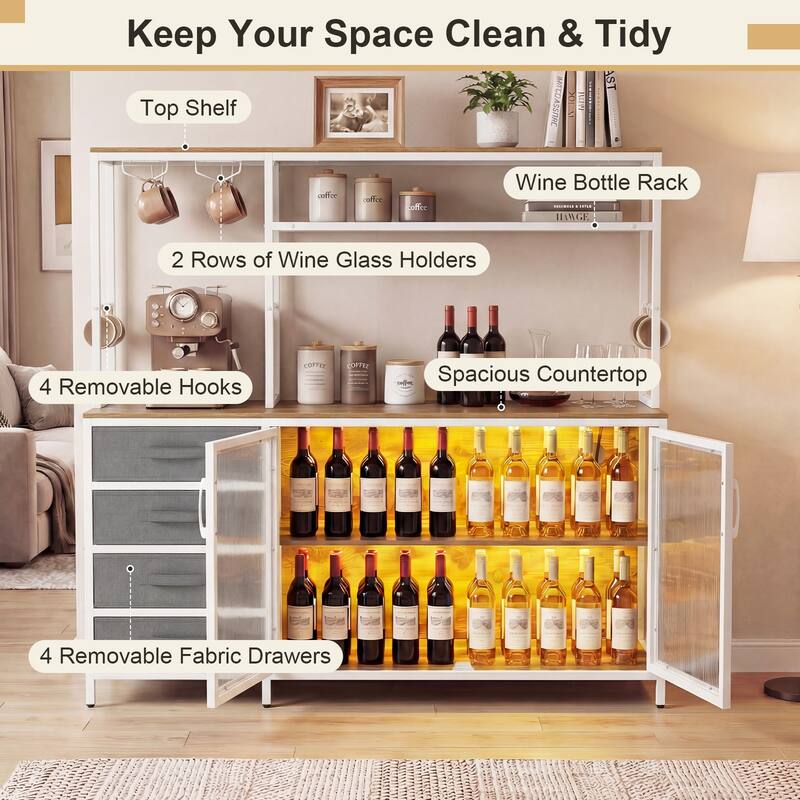 Gymax Sideboard Buffet Cabinet w/ LED Lights 55'' Coffee Table w/