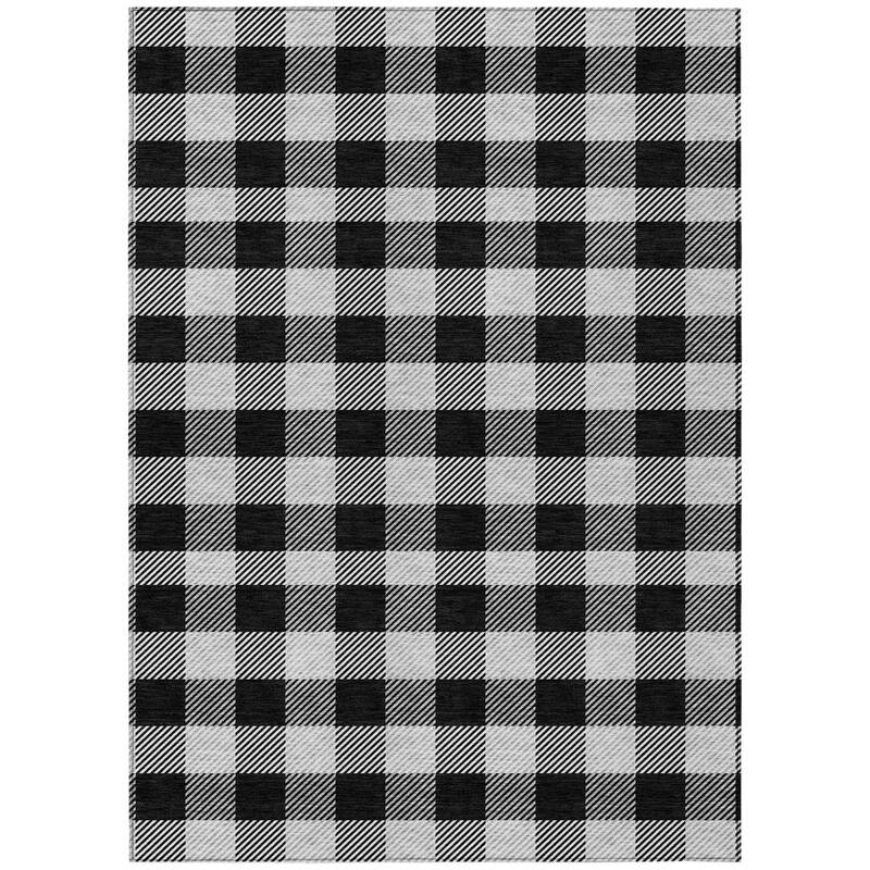 HomeRoots Plaid Transitional Rectangle Outdoor Rug