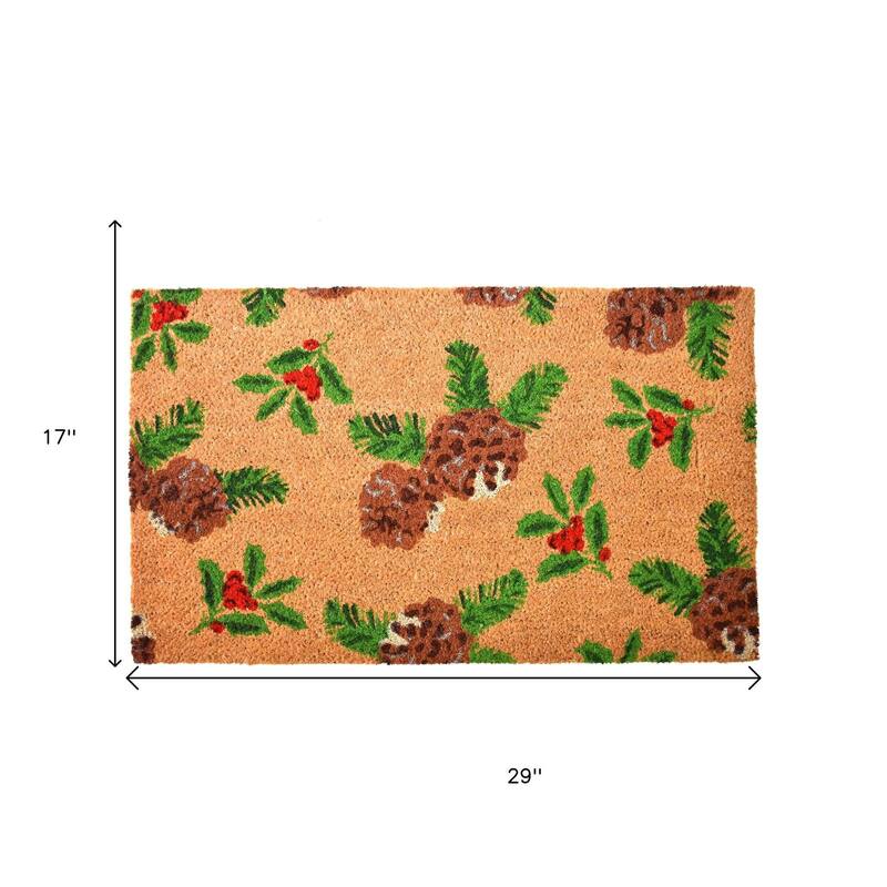 HomeRoots 17" X 29" Brown Red And Green Christmas Outdoor Coir Door Mat - 17.00' X '29.00