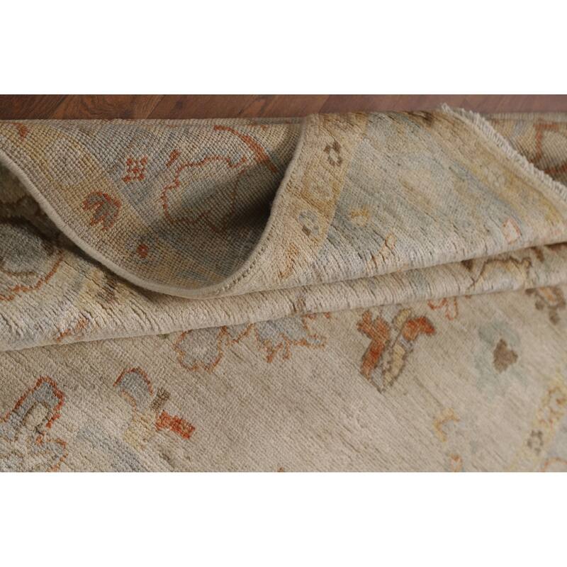 Vegetable Dye Oushak Turkish Rug Handmade Beige Wool Carpet - 5'0"x 7'7"