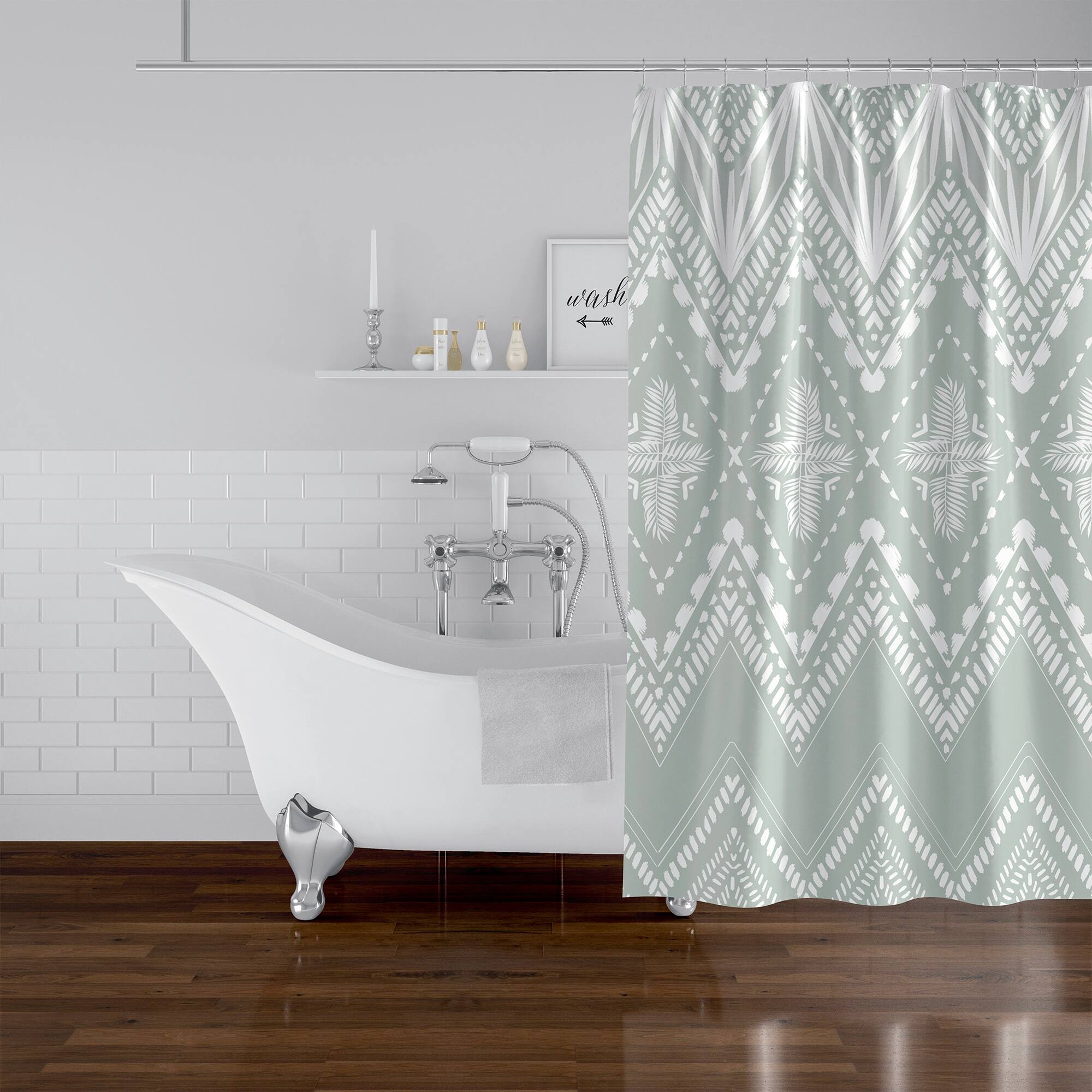 PALM CHEVRON LIGHT GREEN Shower Curtain By Kavka Designs Bed Bath