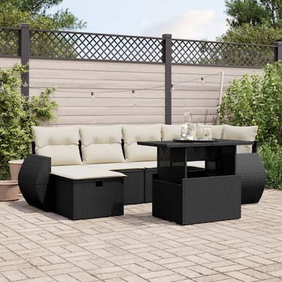 vidaXL Patio Sofa Set with Cushions Outdoor Furniture 7 Piece Poly Rattan