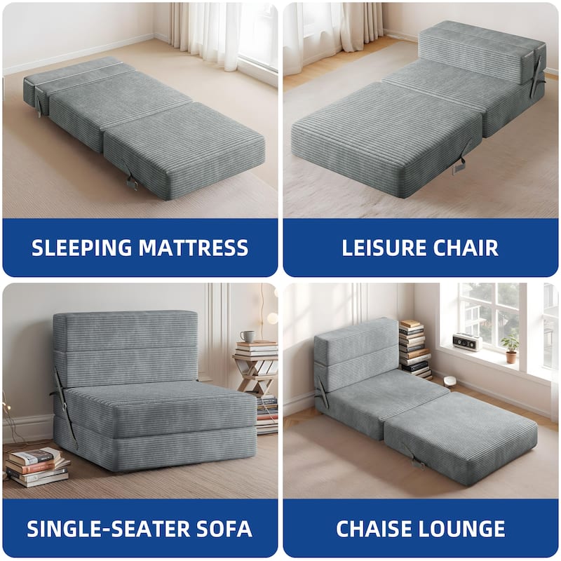 Moasis Convertible Folding Sofa Bed, Corduroy Fabric Fold Out Sleeper Chair