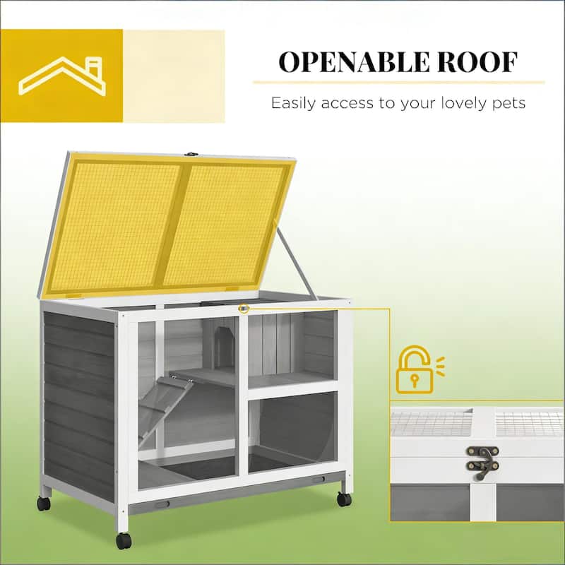 Bunny Cage with Wheels,Small Rabbit Hutch,Spacious Pet House is designed for convenient cleaning - Gray,White